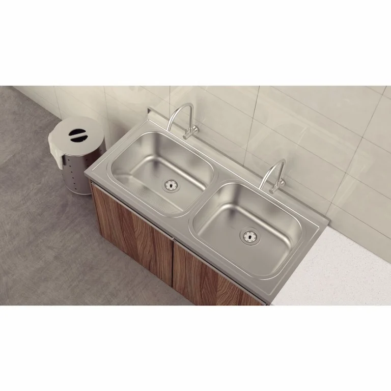 Tanque Duplo de Apoio Tramontina Hera Duo Plus 2C 34 + 37 L em Aço Inox Acetinado 120x55 cm com 2 válvulas